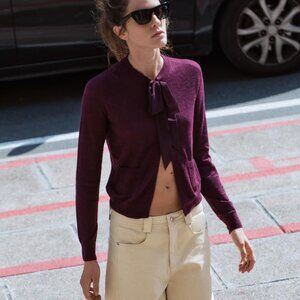 NWT ZARA WOOL AND ALPACA BLEND TIED CARDIGAN EGGPLANT